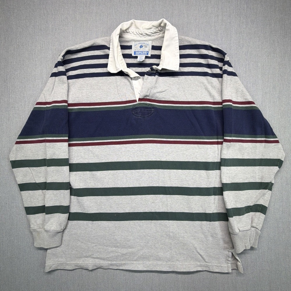 Vintage Lands End Rugby Shirt Mens Large Heavy Cotton Long Sleeve Made in USA
